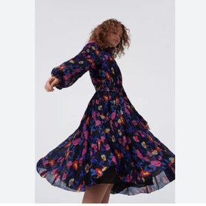 Diane Von Furstenberg DVF Athena Chiffon Midi Dress in Charlottenburg Floral, LG
